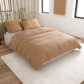 Lenjerie de pat din microfibra JASMINE maro - dunga 2 cm, buzunar hotelier Dimensiune lenjerie de pat: 70 x 90 cm | 140 x 200 cm