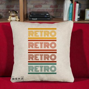 Perna Decorativa RETRO Text Multicolor, 40x40 cm, Bej Canapea, Husa Detasabila, Perna Inclusa, BEKZ®