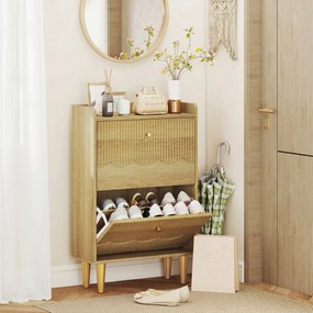 HOMCOM Dulap pentru încălțăminte 12 perechi, dulap îngust pentru încălțăminte, 2 sertare rabatabile polițe reglabile, 60x24x92cm, stejar | Aosom Romania