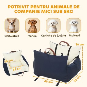 Scaun Auto PawHut pentru Câini Mici cu Lesă de Siguranță, Detașabil și Lavabil, Albastru | Aosom Romania