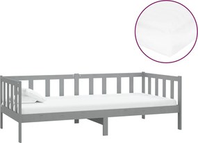 vidaXL Pat de zi cu saltea, gri, 90x200 cm, lemn masiv de pin