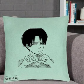 Perna Personalizata Levi Ackerman Inima, 40x40 cm, Verde Menta, Husa Detasabila, Perna Inclusa, BEKZ®