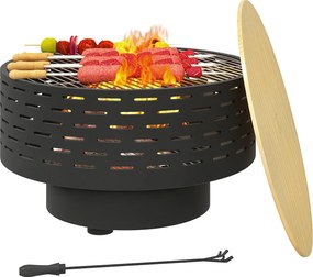 Outsunny 3-în-1 cuvă de foc Ø60 x 39cm din oțel inoxidabil vatră cu grătar protecție la scântei cârlig gri cărbune | Aosom Romania