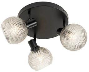 Spotlight de design negru cu sticlă fumurie 3 lumini rotund - Chico
