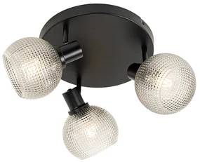Spotlight de design negru cu sticlă fumurie 3 lumini rotund - Chico