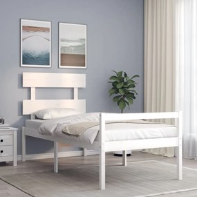 3195312 vidaXL Cadru de pat senior cu tăblie single mic, alb, lemn masiv