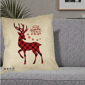 Perna Decorativa Ren Buffalo Plaid Craciun, 40x40 cm, Crem, Husa Detasabila, Perna Inclusa, BEKZ®