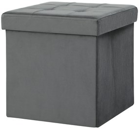 HOMCOM Scaun de depozitare pliabil, scaun pătrat 37,6 L din catifea, capacitate 120 kg, 38 x 38 x 38 cm, gri | Aosom Romania