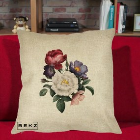 Perna Decorativa Buchet Trandafiri Bujori Botanical, 40x40 cm, Crem, Husa Detasabila, Perna Inclusa, BEKZ®
