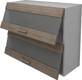 Corp Superior Lecce, 2 Usi, cu sticla, Stejar Sonoma Inchis/Alb, 80 x 30 x 65 cm