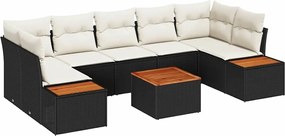 vidaXL Set de canapele pentru grădină cu pernă 8 pcs Negru Rattan poli