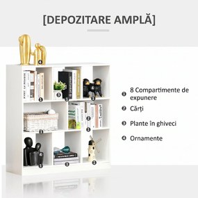HOMCOM Bibliotecă Raft cu 8 Compartimente, Bibliotecă Modernă pentru Camera de Zi, Dormitor, Birou, 97.5x30x100 cm, Alb | Aosom Romania