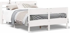 vidaXL Cadru de pat fără saltea, alb, 120x190 cm, lemn masiv pin