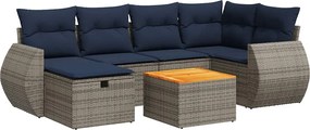 vidaXL Set canapele de grădină, 7 piese, cu perne, gri, poliratan