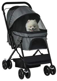 Carucior PawHut pentru Caini Pliabil Maner Reversibil Roti EVA Gri Design Modern | Aosom Romania