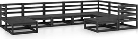 vidaXL Set mobilier de grădină, 9 piese, negru, lemn masiv de pin