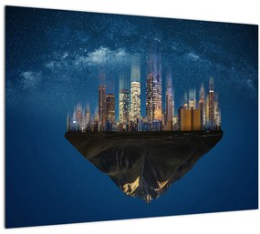 Tablou pe sticlă - Metropola plutind în spațiu (70x50 cm)