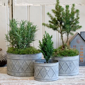 Set 3 jardiniere vintage din metal, finisaj zinc antichizat