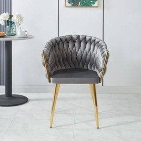 Scaun dining, catifea, cadru metalic, Gri/Auriu