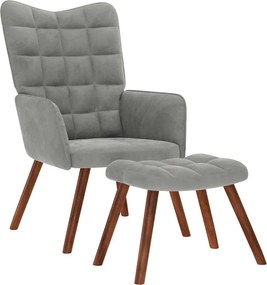 vidaXL Fotoliu relaxant cu taburet gri deschis, catifea