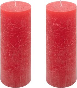 Set de lumânări rustice, 20 cm, Ø 7,5 cm, roșu, 2 buc