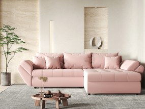 Colțar extensibil dumonde cu ladă de depozitare si sezut confortabil din spuma high-density, Loana Royal Pink II 270x185 cm