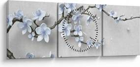 Tablou cu flori albastre (cu ceas) (90x30 cm)
