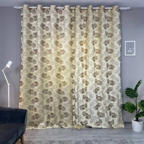 Set două Draperii (Opacitate 80%), din Catifea + Stofă premium (Model reliefat), Gata lucrate (Inele galerie), Culoare Bej + Maro, Dimensiuni draperie 160x260 cm (x2), Brand Originalio