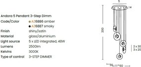 Lustra cu 5 pendule LED ANDORA 3-STEP DIMM amber