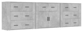 3185427 vidaXL Servante, 3 piese, gri beton, lemn prelucrat