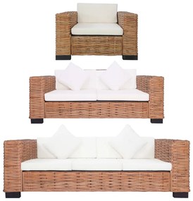 vidaXL Set canapea cu perne, 3 piese, ratan natural