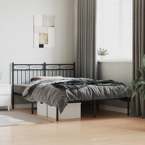 373690 vidaXL Cadru de pat metalic cu tăblie, negru, 135x190 cm