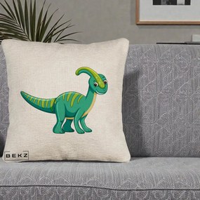 Perna Decorativa Parasaur Verde, 40x40 cm, Bej Canapea, Husa Detasabila, Perna Inclusa, BEKZ®