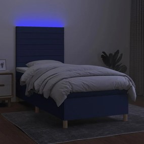 Pat cu arcuri, saltea si LED, albastru, 120x200 cm, textil Albastru, 100 x 200 cm, Benzi orizontale