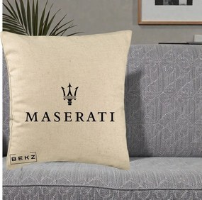 Perna Personalizata cu emblema Maserati, 40x40 cm, Bej, Husa Detasabila, Perna Inclusa, BEKZ®