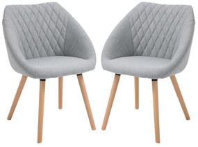 HOMCOM Set de 2 Scaune de Dining Design scandinav, Picioare subtiri din lemn de fag, Scaun cu spătar și brațe ergonomice, Gri | Aosom Romania