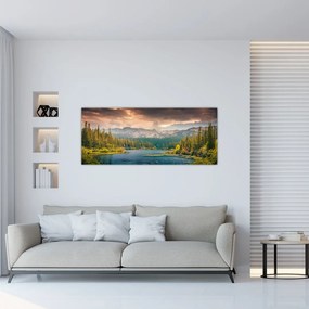 Tablou cu râu montan și munți (120x50 cm), în 40 de alte dimensiuni noi