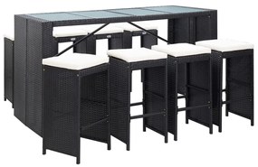 49569 vidaXL Set mobilier de bar de exterior, negru, poliratan