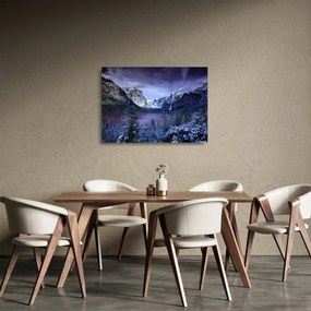 Tablou pe sticlă cu peisaj montan iarna (70x50 cm)