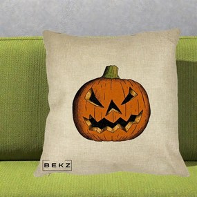 Perna Decorativa Halloween Dovleac Portocaliu Clasic, 40x40 cm, Crem, Husa Detasabila, Perna Inclusa, BEKZ®