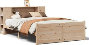 vidaXL Pat cu bibliotecă fără saltea, 135x190 cm, lemn masiv de pin