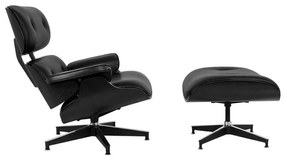 Fotoliu cu taburet LOUNGE HM PREMIUM WIDE  negru piele naturala