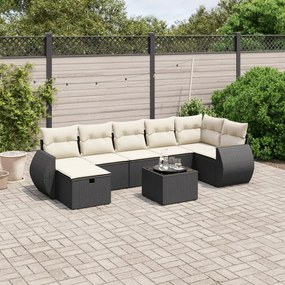 3264132 vidaXL Set mobilier de grădină cu perne, 8 piese, negru, poliratan