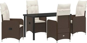 vidaXL Set de masă pentru grădină cu pernă 5 pcs Maro poliratan