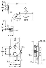 Sistem dus Grohe Grohtherm, incastrat, termostat, 210 mm, crom - 34727000