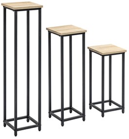 Outsunny Set de 3 suporturi pentru ghivece portplante patrate empilabile - 21 x 21 x 50/70/90 cm - otel | Aosom Romania