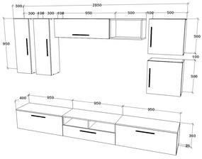 Living haaus V1, Negru/Alb Lucios, MDF, L 285 cm