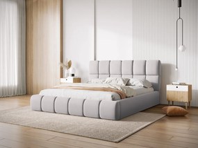 Pat tapitat cu tablie si lada depozitare, Bellis, Micadoni Home, BL, 140x200 cm, catifea, argintiu