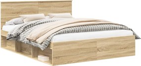 vidaXL Cadru de pat cu headboard Sonoma 160 x 200 cm Lemn de pin masiv