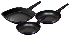 Set 3 tigai Purple Eclipse Collection Berlinger Haus BH 7104, antiaderente, titan, mov, grill, inductie, curatare usoara